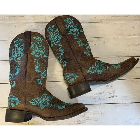 Cavender's Embroidered Square Toe Western Boots Sz 8.5B - Picture 11 of 12